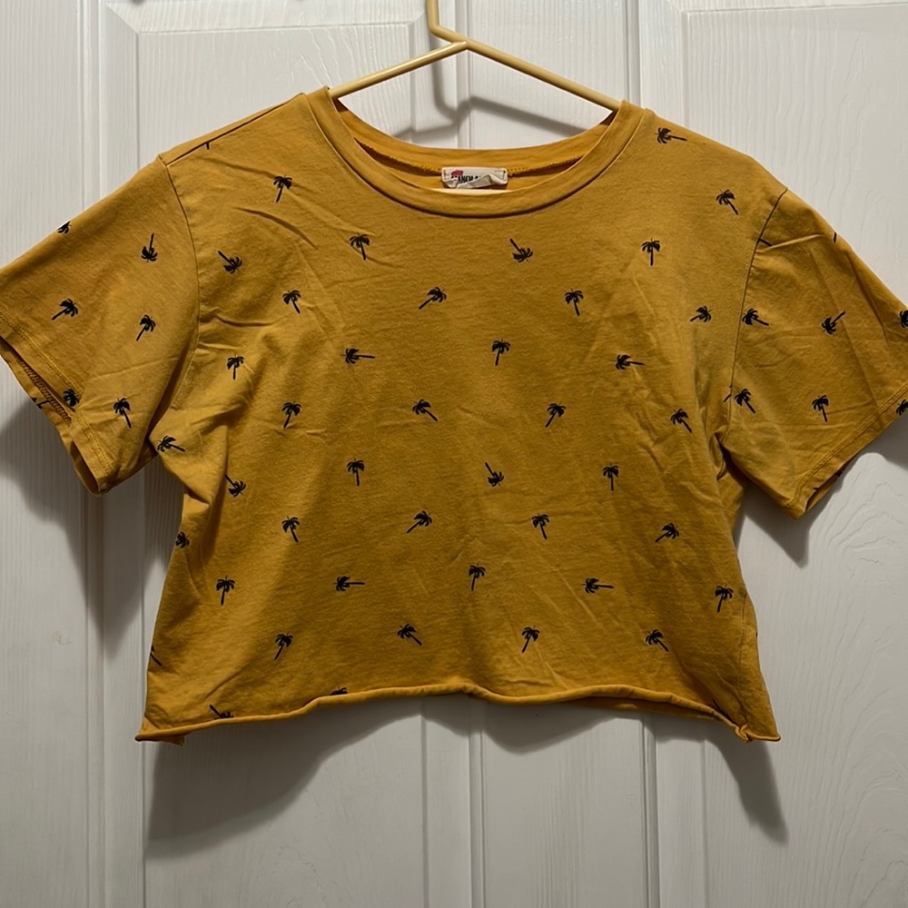 Cropped Tee, Mustard Yellow with palmtrees, Small